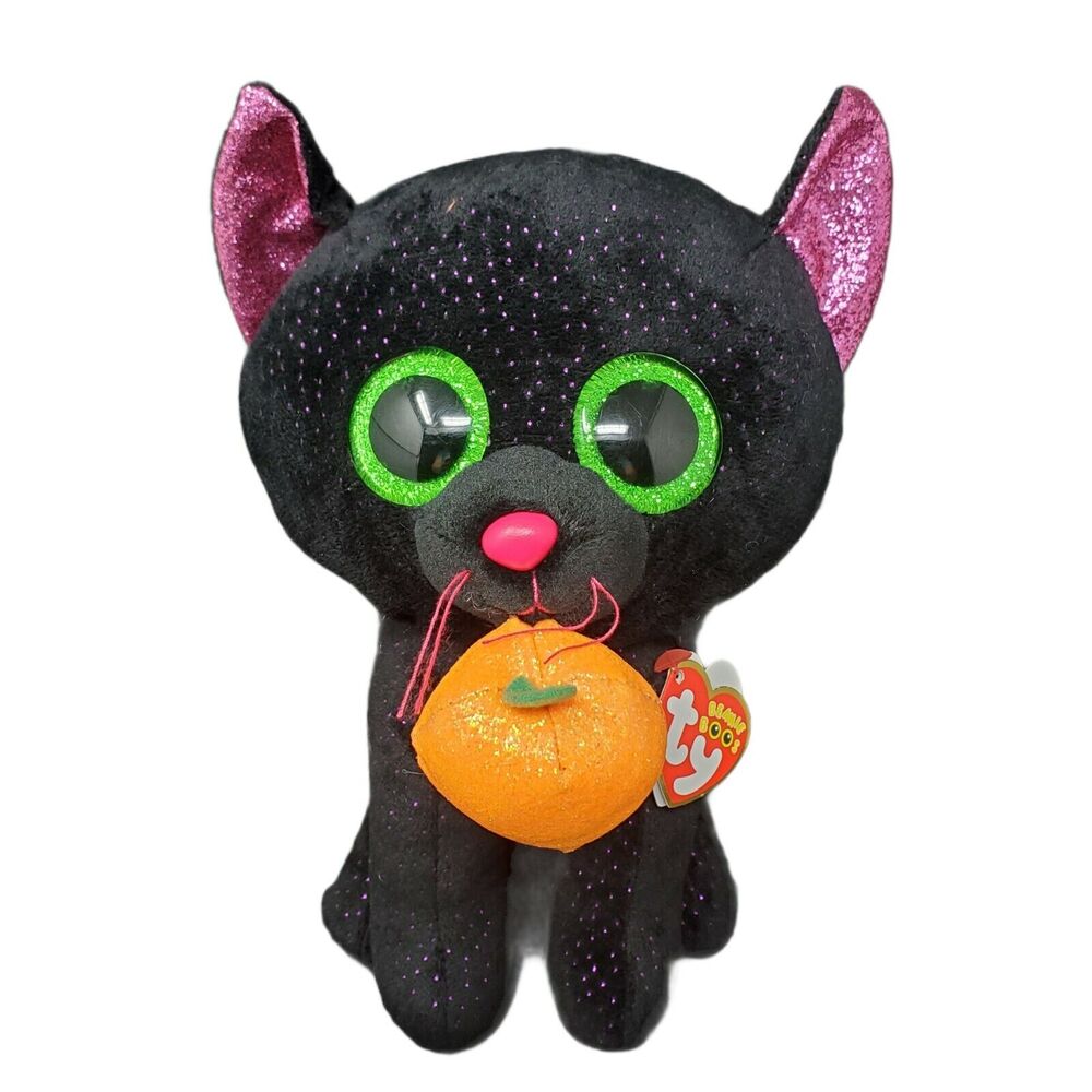 TY Beanie Boos Potion 10" Halloween Black Kitty Cat Purple Sparkle Glitter Eyes